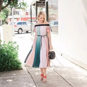 Ted Baker FERNEE Pleated Off Shoulder Midi Dress
